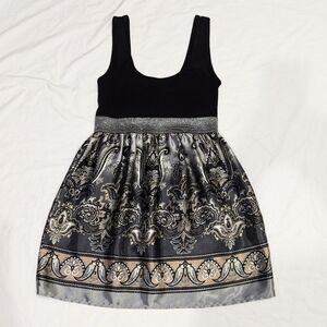 Arden B Fancy Black Tank Top Mini Dress With Silky Silver Skirt Small